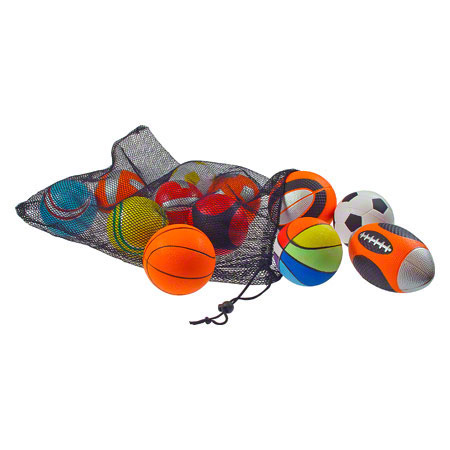 Sportball - Mini Sportball-Set aus PU-Schaum im Netz, &oslash; 10 cm, 12 St&uuml;ck
