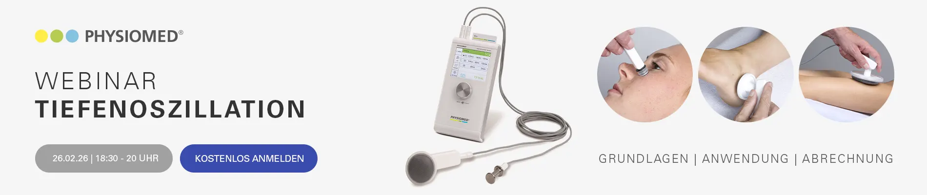 Aktionsbanner: Webinar von Sport-Tec und Physiomed zum Thema Tiefenoszillation