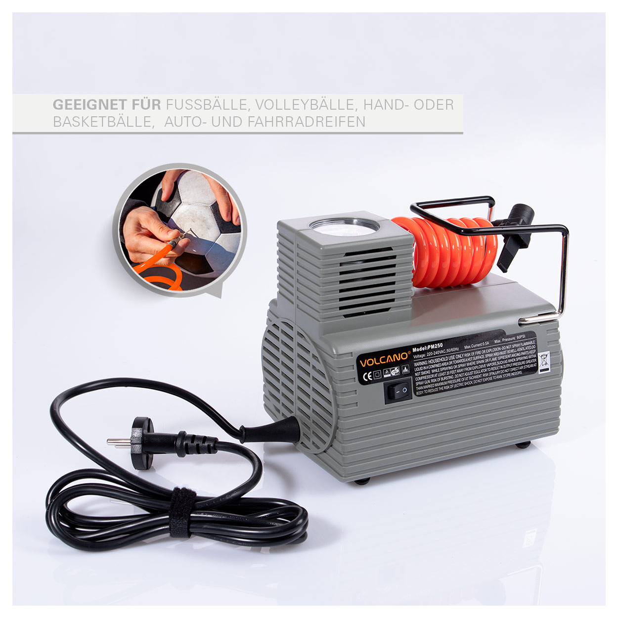 Ballkompressor FTC-110 elektrische Ballpumpe Druckluftpumpe Fußball Kompressor 
