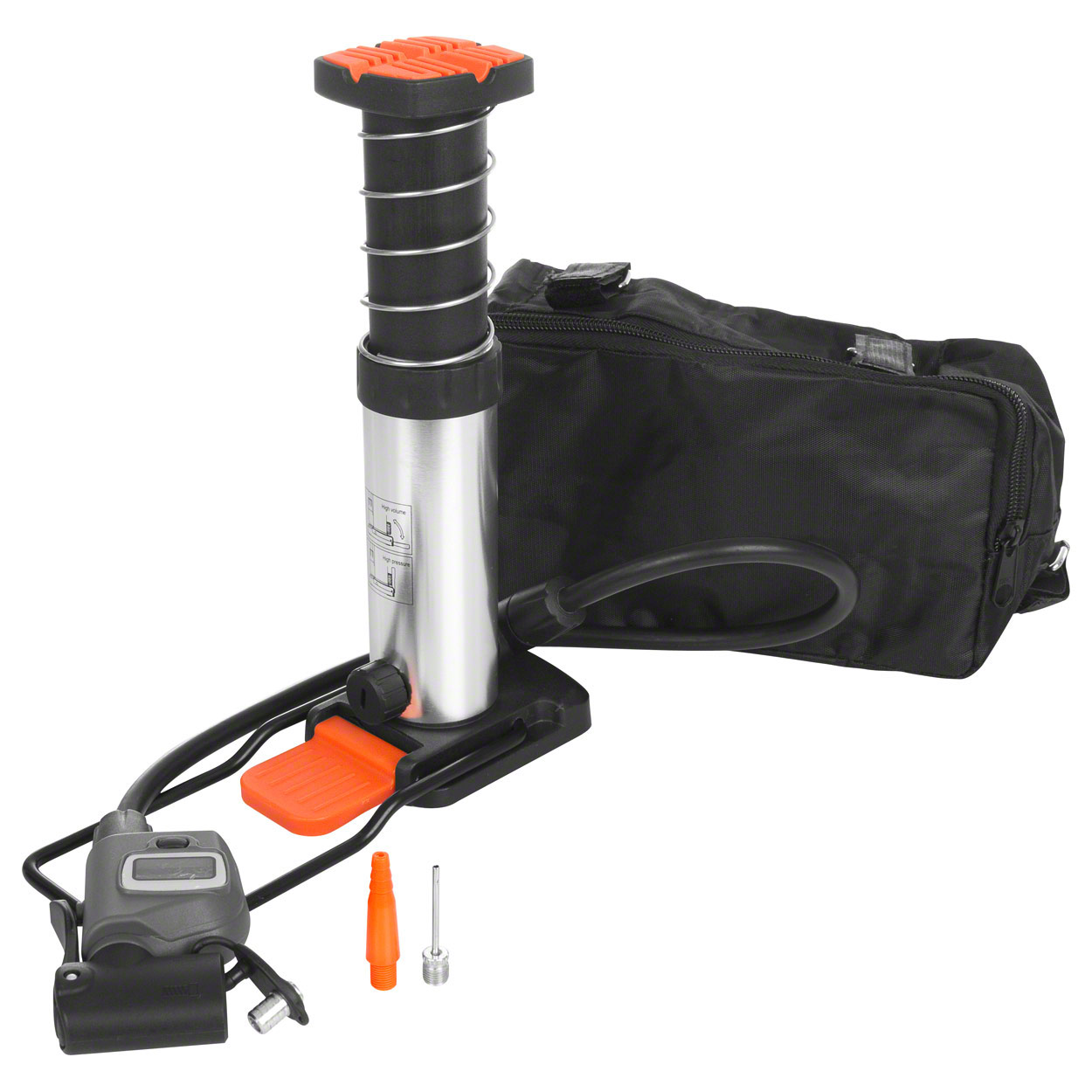 Minifußpumpe mit digitalem Manometer inkl. Satteltasche