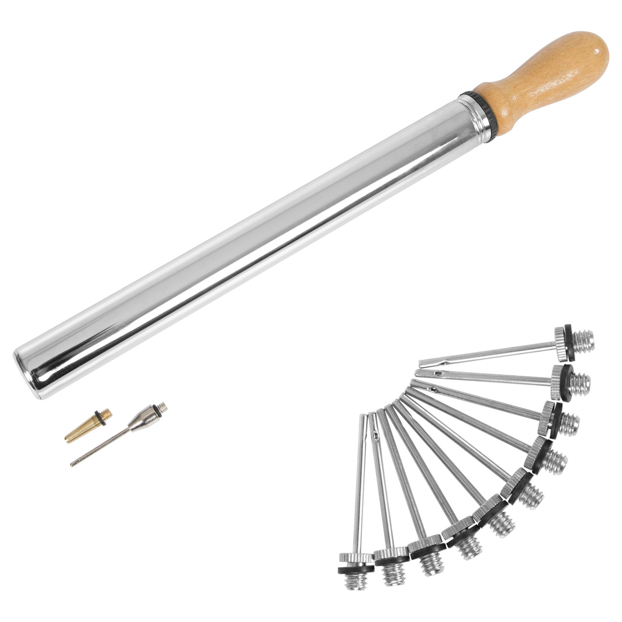 Ballpumpe chrom<br> ø 28 mm x 38 cm inkl. 10 Nadelventilen