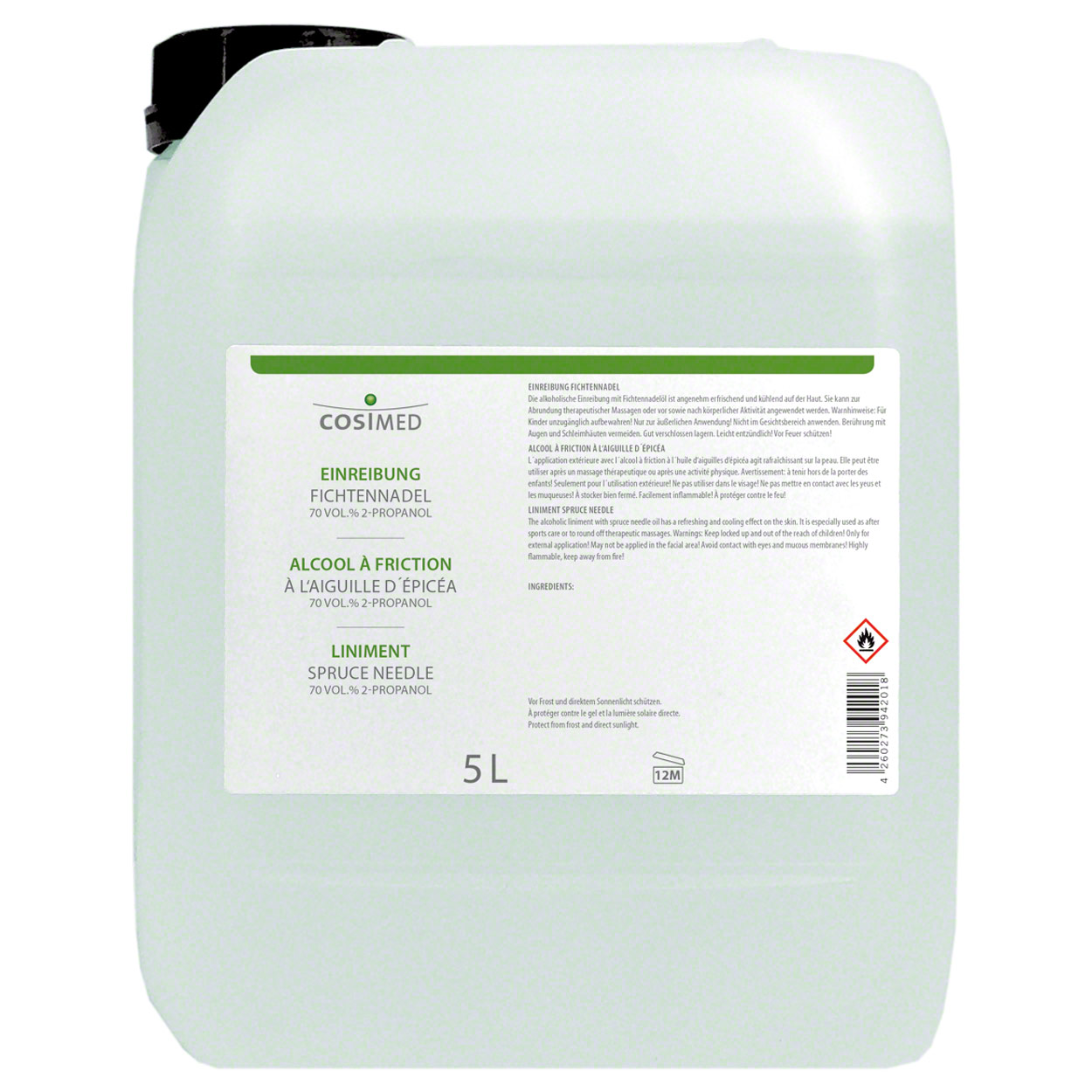 cosiMed Einreibung Fichtennadel Massage Wellness Franzbranntwein 70% IPA<br> 5 L