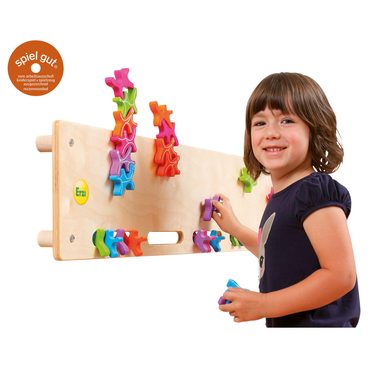 Erzi Stapelgeister XXL – 80-teiliges Holzspiel, Lernspiel Für Kinder, Bunt Lackiert