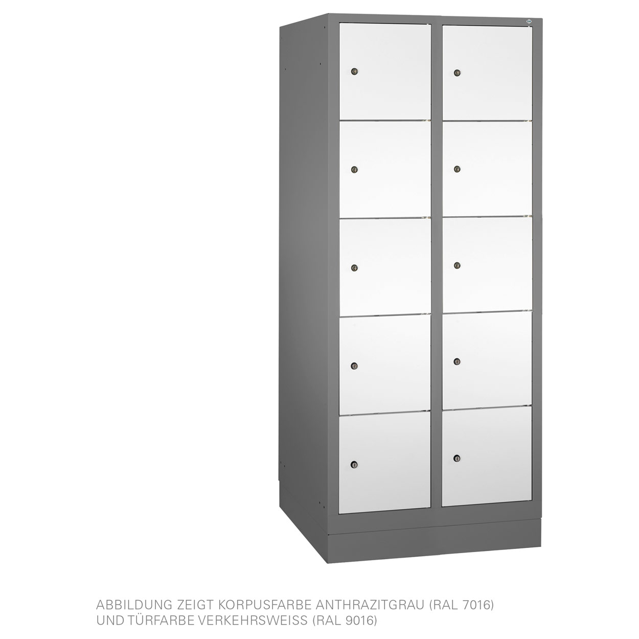 Schließfachschrank S6 Auf Sockel, 10 Fächer, 1920 X 600 X 500 Mm Drehriegelschloss Graue Tuer Schließfachschrank S6 Auf Sockel, 10 Fächer, 1920 X 600 X 500 Mm Drehriegelschloss Graue Tuer