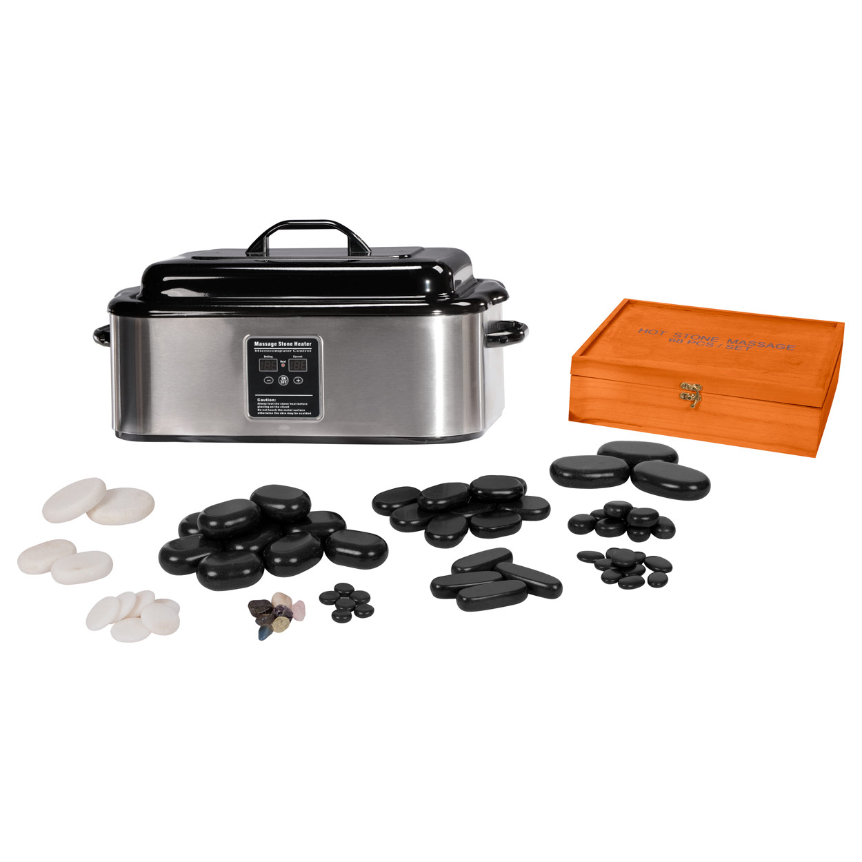 hot stone set gross inkl warmegerat und 68 steinen 70 tlg gunstig online kaufen sport tec