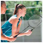 Abbildung zeigt Badminton-Set Exklusiv, 2 Schl�ger 66 cm + 6 Federb�lle