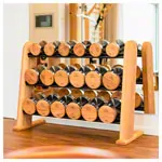 Abbildung zeigt NOHRD DumbBells Hantelset, 18 Hanteln 5 - 25 kg inkl. Ablage, Eiche