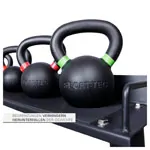 Abbildung zeigt Sport-Tec Kettlebell-Set Powdercoated, 12 Kettlebells 2-32 kg, inkl. Ablage