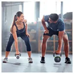 Abbildung zeigt Sport-Tec Kettlebell-Set Powdercoated, 12 Kettlebells 2-32 kg, inkl. Ablage