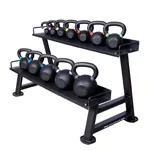 Abbildung zeigt Sport-Tec Kettlebell-Set Powdercoated, 12 Kettlebells 2-32 kg, inkl. Ablage