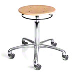Drehhocker Exklusiv mit Holz-Sitzfläche und Rollen<br> Rollhocker Arbeitshocker
