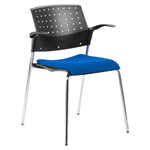Stapelstuhl mit Polster + Armlehne Besucherstuhl Holz Konferenzstuhl Bürostuhl<br> Blau