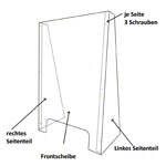 Abbildung zeigt Hygiene Schutzwand aus Acrylglas 58x86x30 cm, mit Durchreiche 40x11 cm