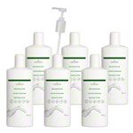 Massagelotion-Set, 7-tlg., 6x Massagelotion 1 l inkl. 1 Dosierpumpe