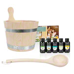 Sauna Starter-Set 8-tlg., Aufgusskübel + Schöpfkelle + 5 versch. Saunadüfte á 50 ml