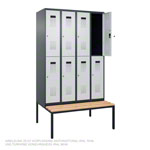 Spindschrank mit Bank und 4 Abteilen, Abteilbreite 30 cm