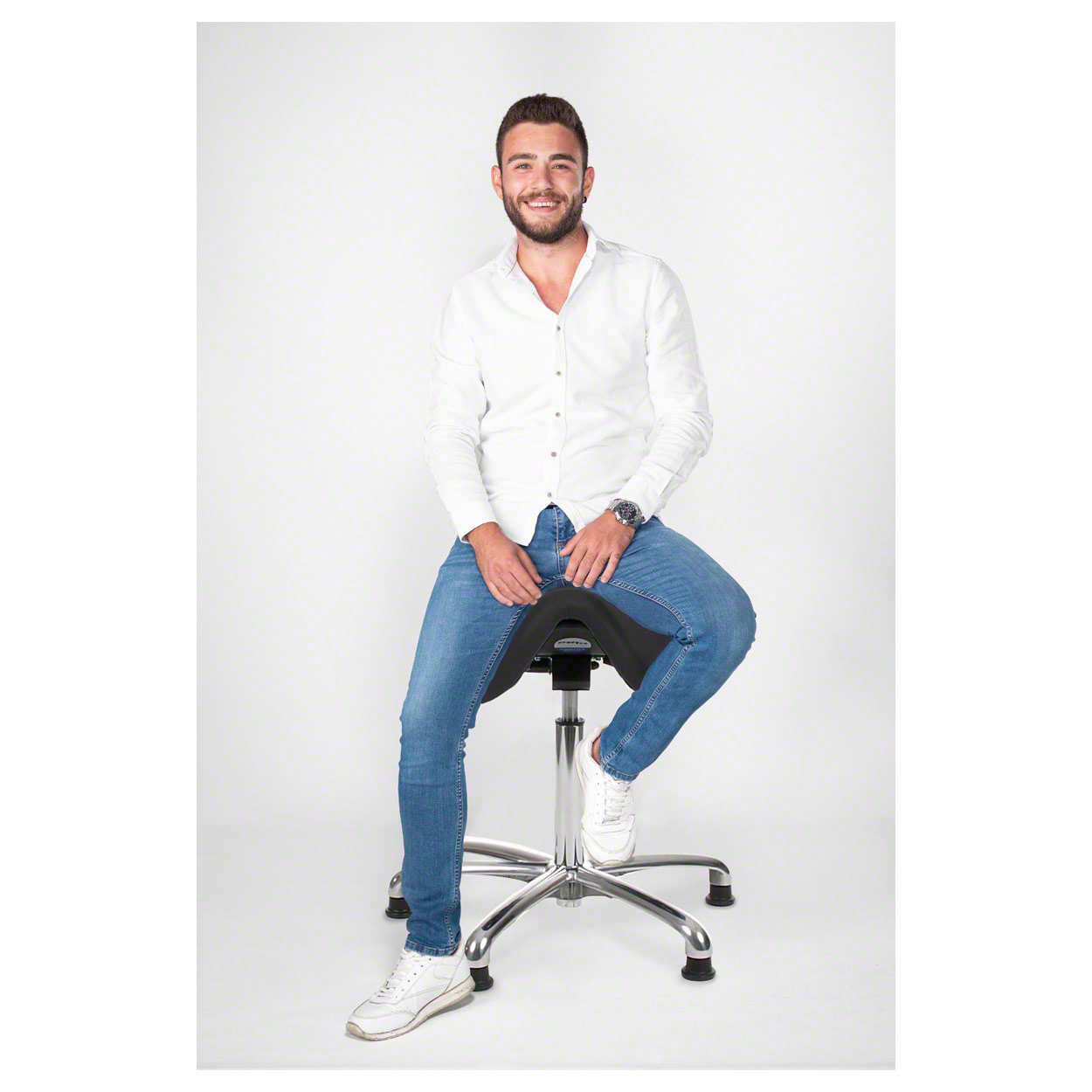 Tabouret de selle exclusif avec rembourrage et patins, tabouret de travail en ligne