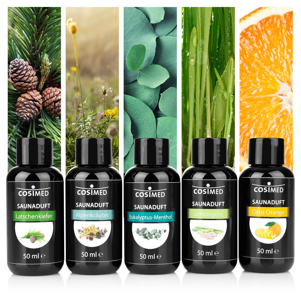 Saunaduft-Set 5 Flaschen à 50 ml, Made in Germany, Saunaaufguss