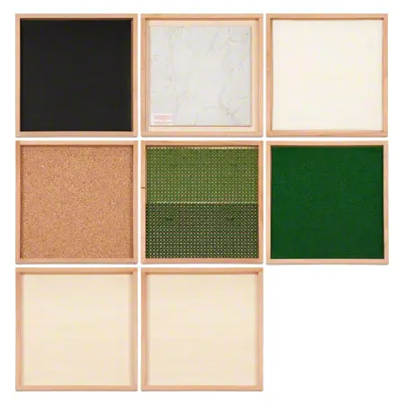 Sinnespfad mit 8 Boxen aus Holz, 40x40x3 cm