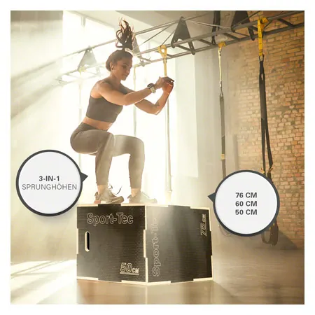 Sport-Tec Sprungtrainer 3-in-1 Plyo Box aus Holz, 75x60x50 cm