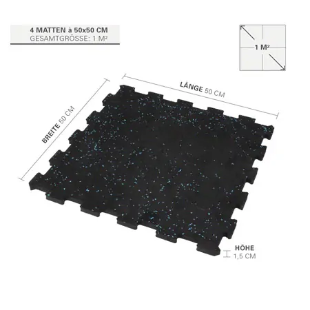 Sport-Tec Bodenschutzmatte 1 m, 4 Matten  50x50 cm + 8 Randstcke