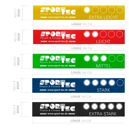 Sport-Tec Powerband aus Latex, Set 5-tlg., 104 cm, 5 Strken