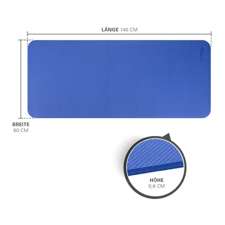 Pilates- und Yogamatte, LxBxH 140x60x0,6 cm, blau