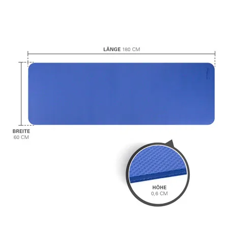 Pilates- und Yogamatte, LxBxH 180x60x0,6 cm, blau