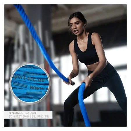 Fitness Tau Battle Rope ummantelt,  3 cm x 30 m, blau, 10,5 kg
