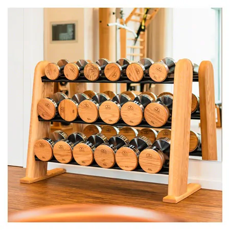 NOHRD DumbBells Hantelset, 18 Hanteln 5 - 25 kg inkl. Ablage, Eiche