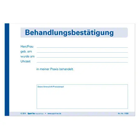 Behandlungsbesttigung, 5 Blcke  50 Blatt (250 Bltter), DIN A6 quer