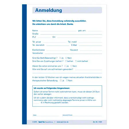 Anmeldung, 5 Blcke  50 Blatt (250 Bltter), DIN A5