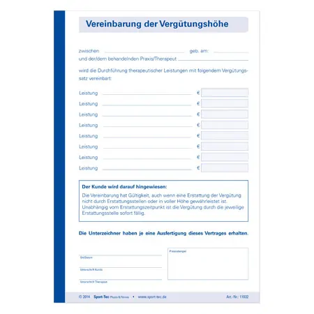 Vereinbarung der Vergtungshhe durchschreibend, 1 Block  100 Stze (200 Bltter), DIN A5