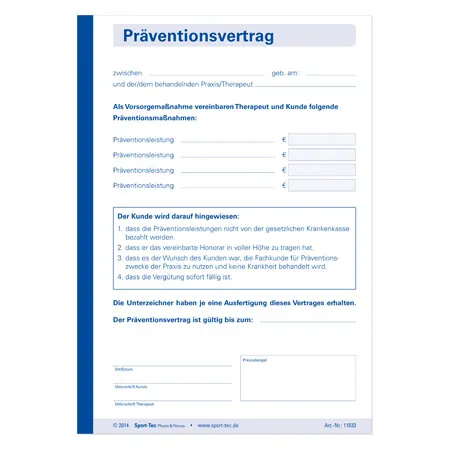 Prventionsvertrag durchschreibend, 1 Block  100 Stze (200 Bltter), DIN A5