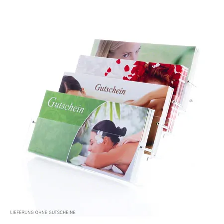 Gutscheinaufsteller 4-fach aus Acrylglas