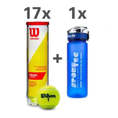 17x Wilson Tennisball CHAMPIONSHIP EXTRA DUTY 4er-Dose, inkl. Trinkflasche