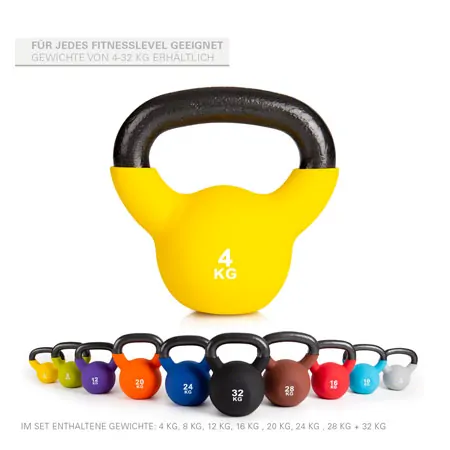 Kettlebells 4-32 kg, 8er Set