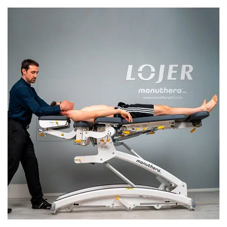 Lojer Therapieliege Manuthera Modell 242, Grauwei mit Elektroantrieb