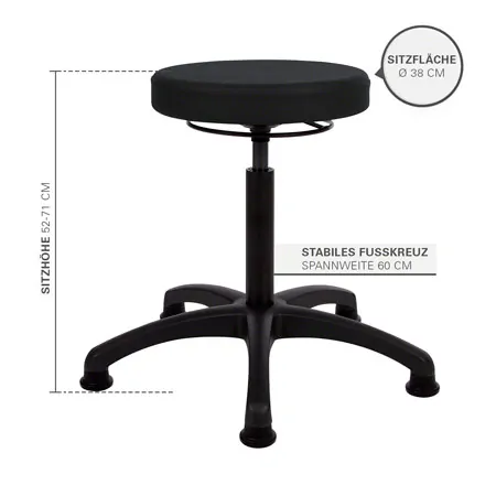 Drehhocker Standard mit Komfort-Polster und Gleitern