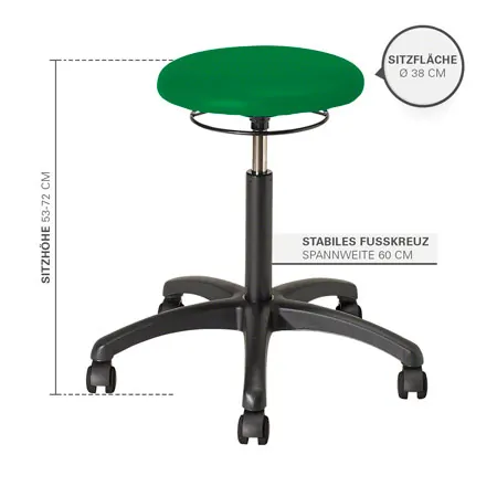 Drehhocker Standard mit Polster und Rollen