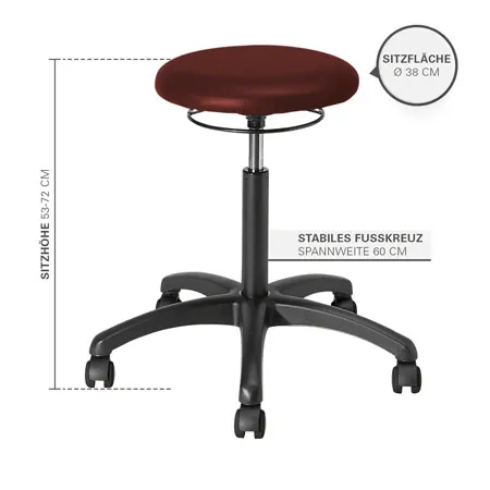 Drehhocker Standard mit Polster und Rollen