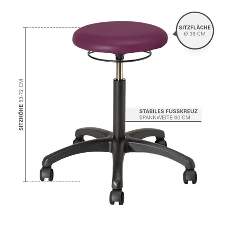 Drehhocker Standard mit Polster und Rollen
