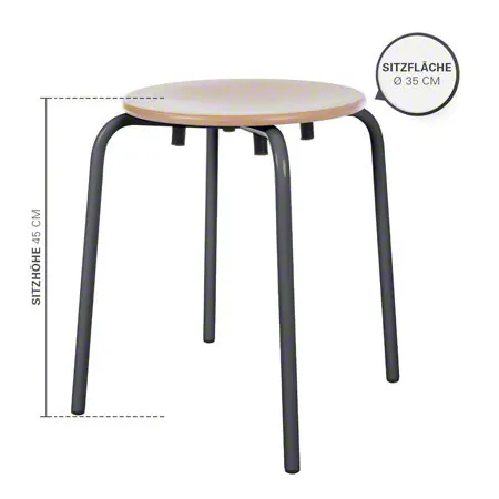 Gymnastikhocker Standard mit Holzsitzflche,  35 cm, Gestellfarbe anthrazit