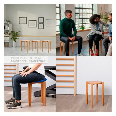 Gymnastikhocker-Set aus Holz inkl. Sitzkissen aus Kunstleder, Set 2-tlg.