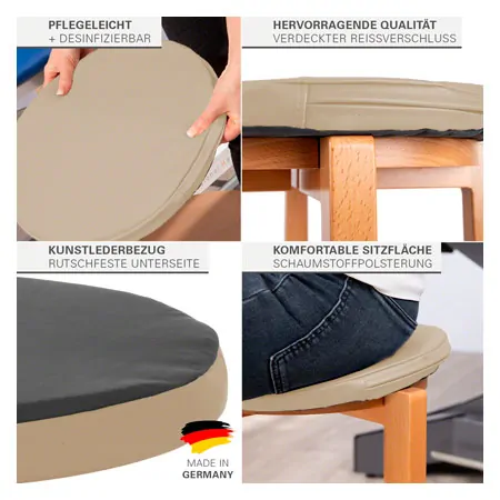 Gymnastikhocker-Set aus Holz inkl. Sitzkissen aus Kunstleder, Set 2-tlg.