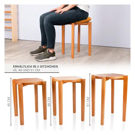 Gymnastikhocker-Set aus Holz inkl. Sitzkissen aus Kunstleder, Set 2-tlg.