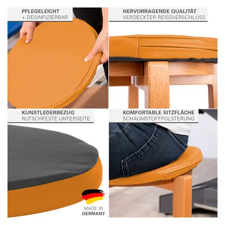 Gymnastikhocker-Set aus Holz inkl. Sitzkissen aus Kunstleder, Set 2-tlg.