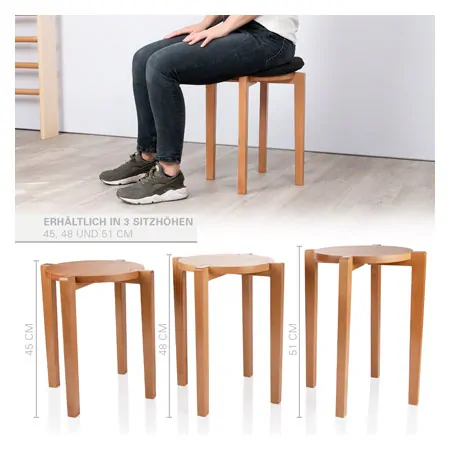 Gymnastikhocker-Set aus Holz inkl. Sitzkissen aus Kunstleder, Set 2-tlg.