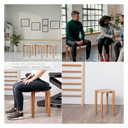 Gymnastikhocker-Set aus Holz inkl. Sitzkissen aus Kunstleder, Set 2-tlg.