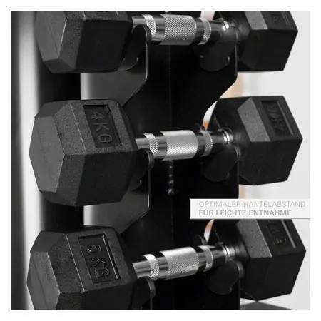 Kurzhantel-Turm-Set mit 10 Paar Hex Hanteln, 1-10 kg, LxBxH 51x51x123 cm